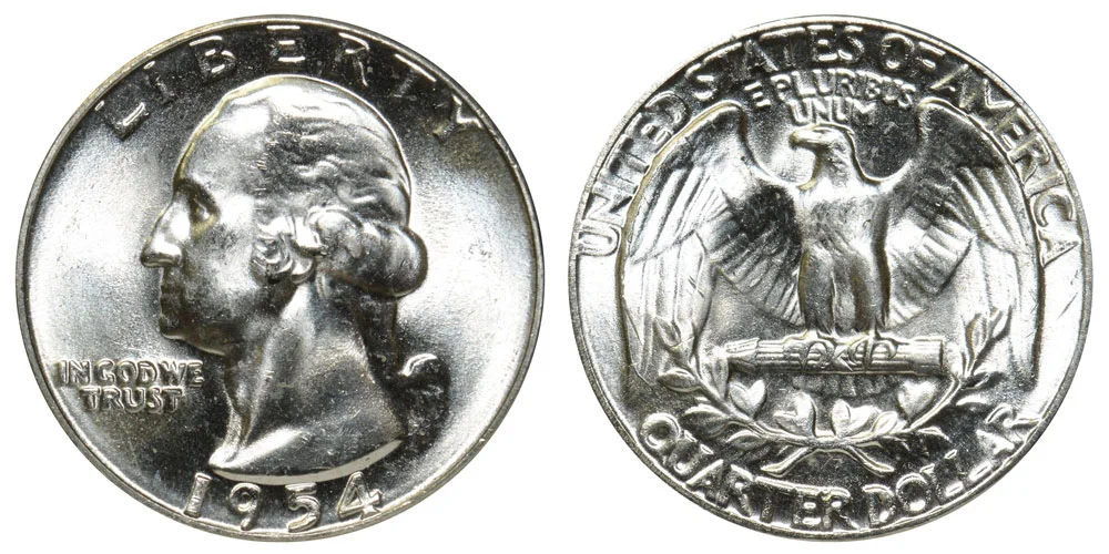 1954 Washington Quarter obverse and reverse showing George Washington portrait and eagle design